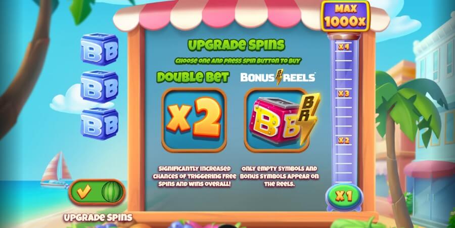 Jumbo Juicy har en funksjon som kalles for Upgrade Spins med dobbel innsats eller bonushjul