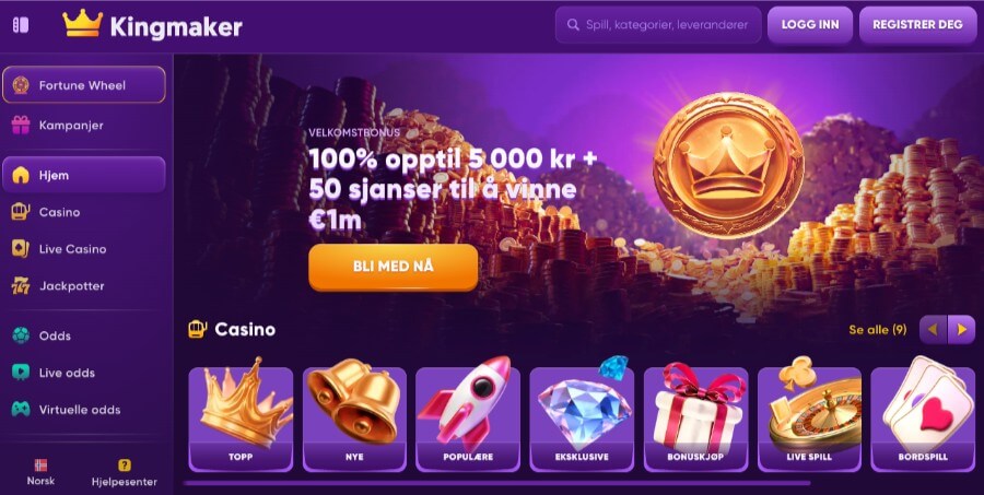Kingmaker forside med bonus