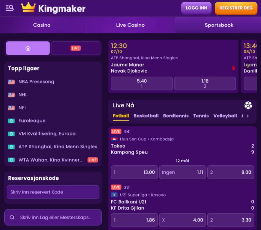 Kingmaker har også et mobilcasino
