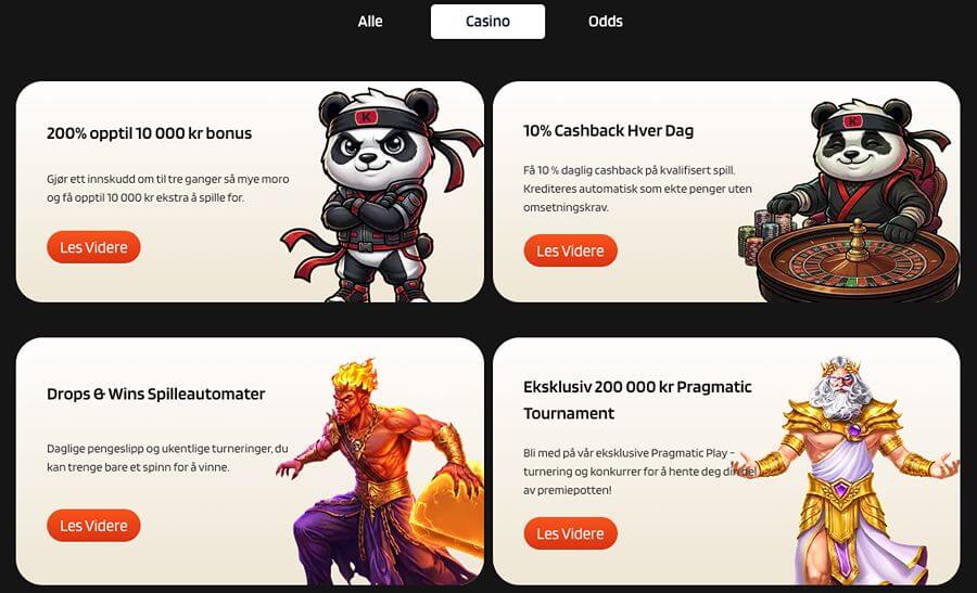 Kumo Bet har en kampanjeside med diverse tilbud