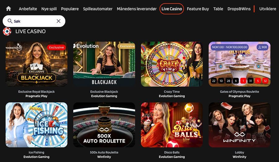 Kumo Bet har et live casino med klassiske bordspill og live game show-spill