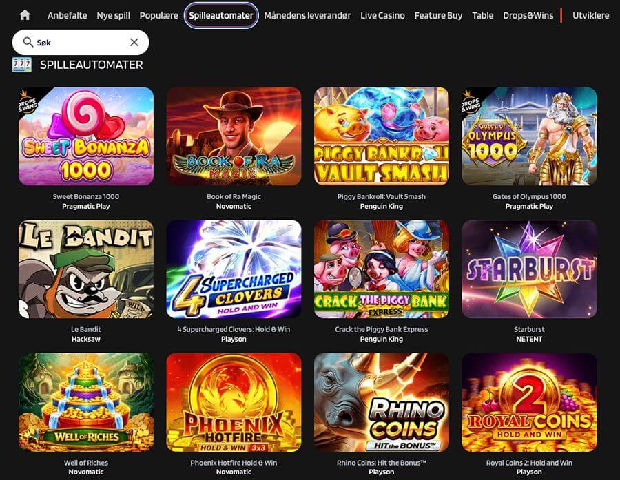 Kumo Bet har et variert utvalg av spilleautomater og andre casinospill