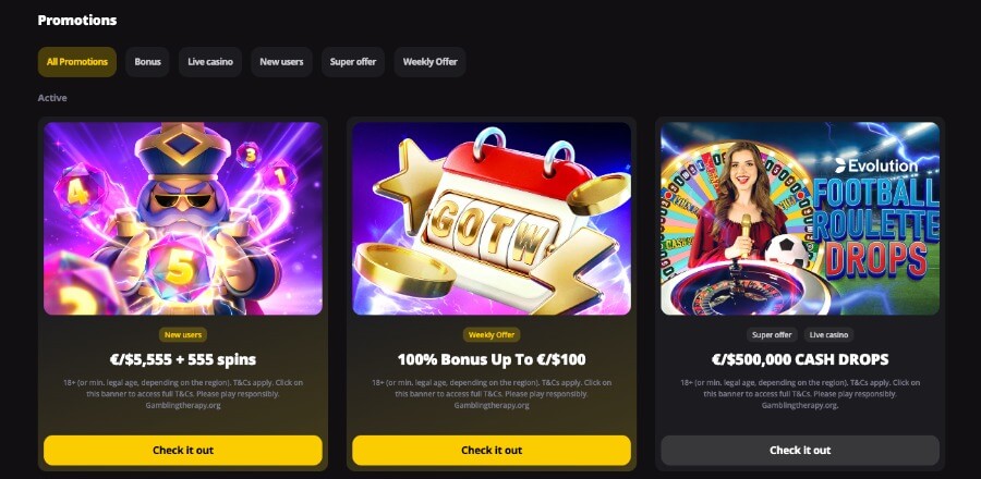 LV Bet Casino har en kampanjeside med ulike tilbud