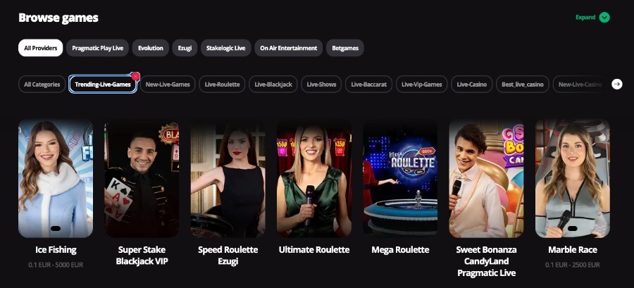 LV Bet Casino har et live casino med klassiske bordspill og live game show-spill