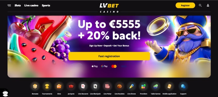 LV Bet forside og bonus