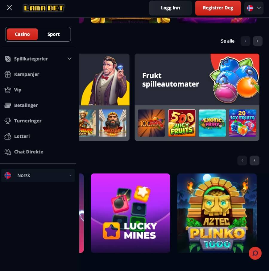Lama bet har et mobilcasino via nettleseren og en egen app