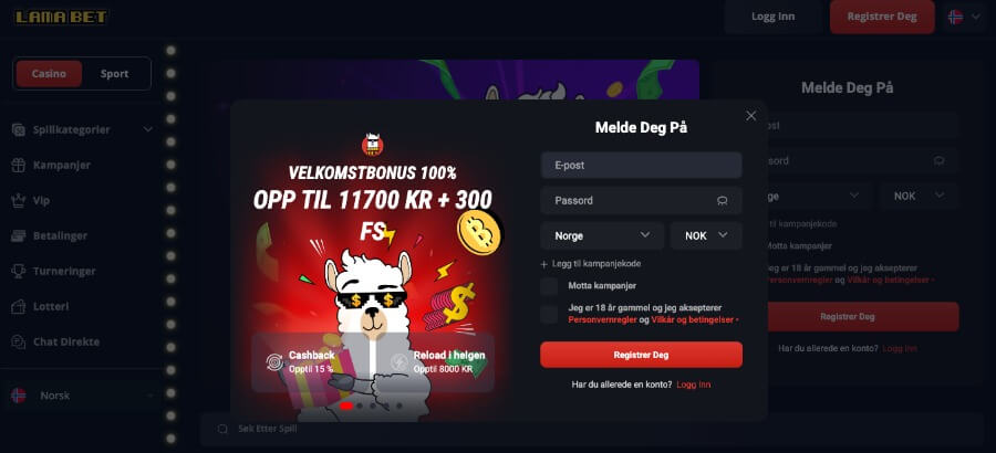 Lama bet registreringsprosess