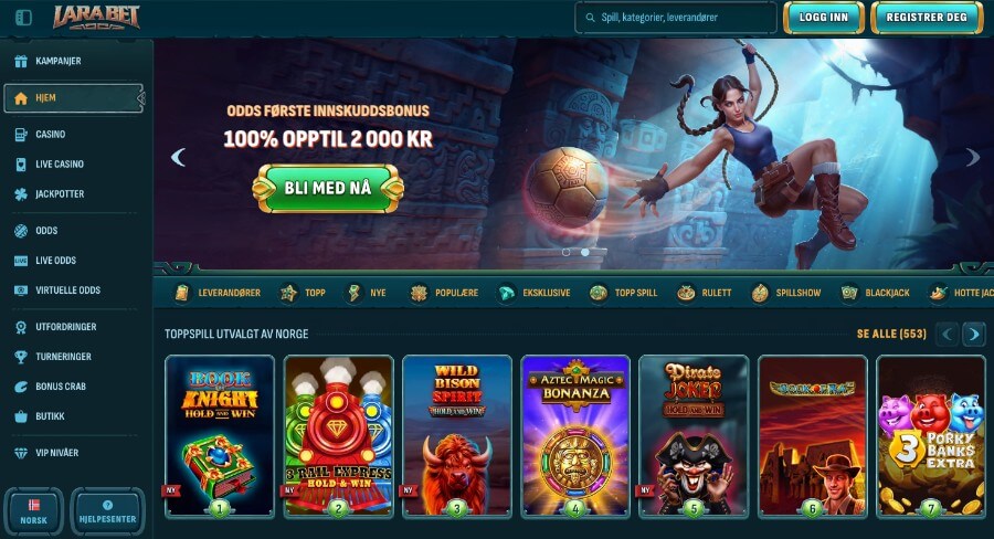 Larabet forside med bonus