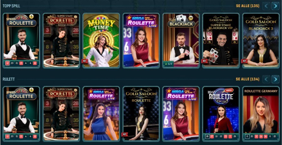 Larabet har et live casino med klassiske bordspill og live game show-spill