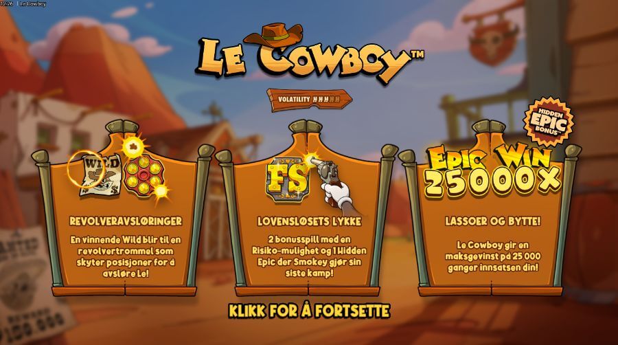 Introbilde på spilleautomaten Le Cowboy fra Hacksaw Gaming