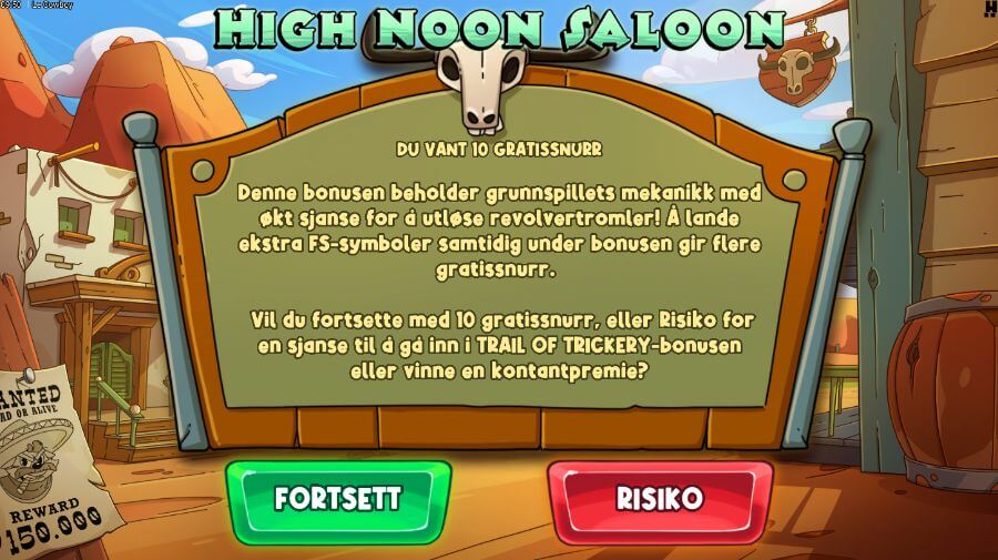 Du kan velge risiko når du spiller free spins på Le Cowboy