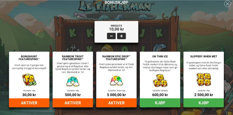 Bonus buy-funksjoner på spilleautomaten Le Fisherman
