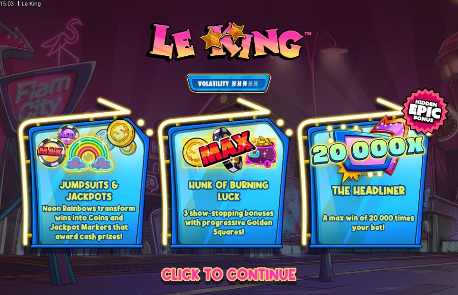 Introbilde på spilleautomaten Le King fra Hacksaw Gaming