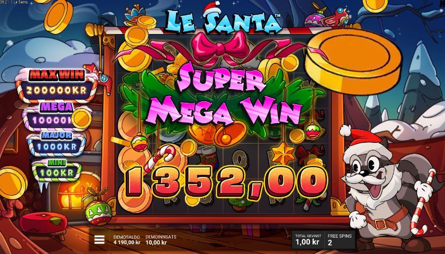 Eksempel på en gevinst på spilleautomaten Le Santa