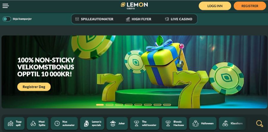 Lemon Casino forside med bonus