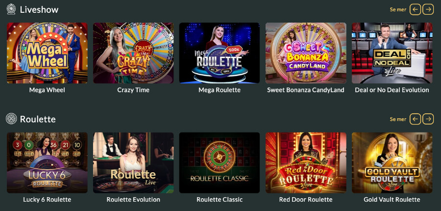 Lemon Casino har et live casino med klassiske bordspill og game show-spill