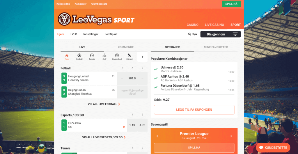Tipping er også mulig hos LeoVegas ved å gå til LeoVegas Sport