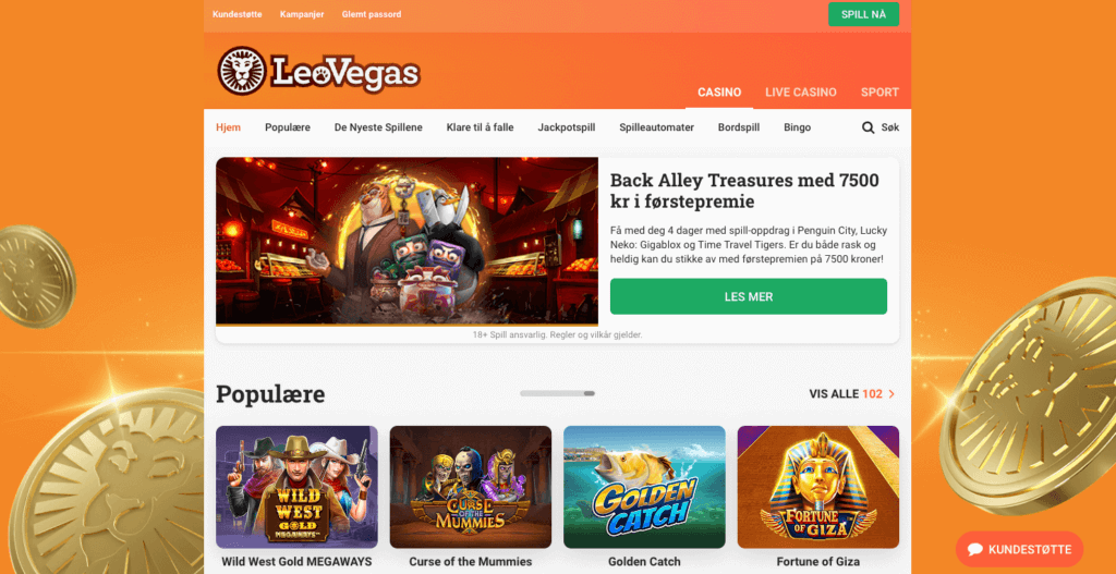 Forsiden til LeoVegas sin casinoside