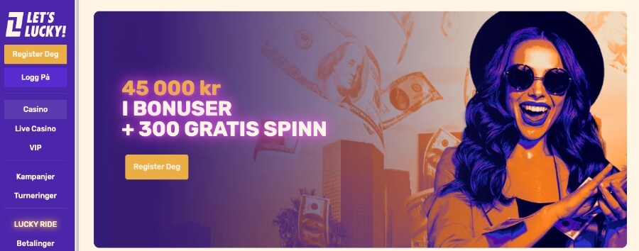 Let's Lucky forside med en spennende velkomstbonus