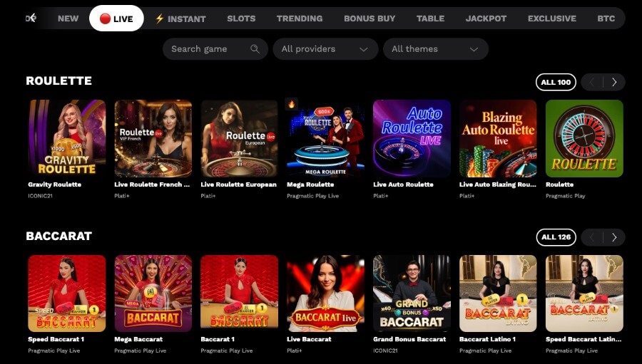 Level Up Casino har et live casino med klassiske bordspill og game show-spill