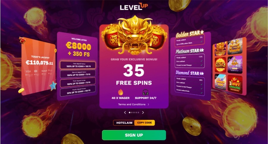 Eksklusivt free spins-tilbud hos Level Up