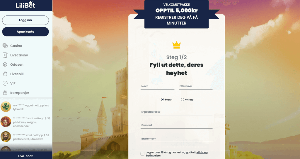 LiliBet registrering