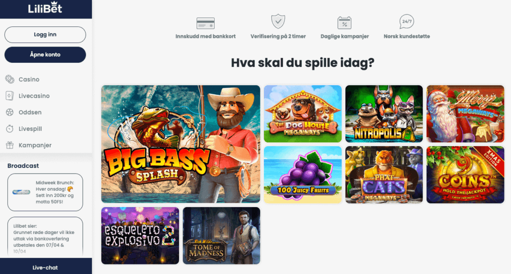 LiliBet forside med nytt friskt design