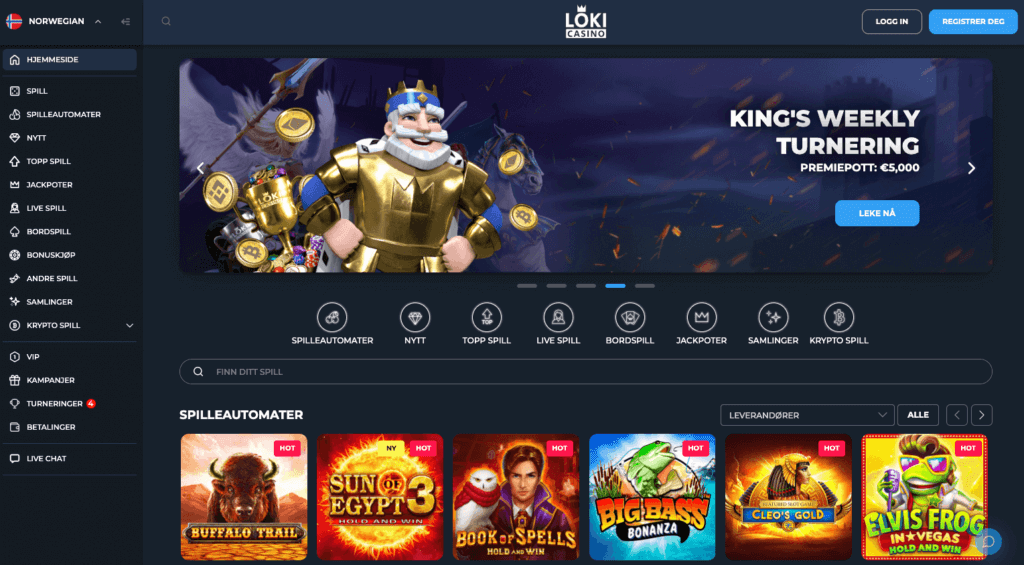 Forsiden til kryptocasinoet Loki Casino