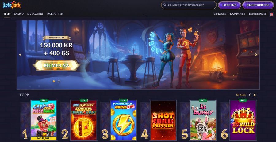 LolaJack forside med bonus