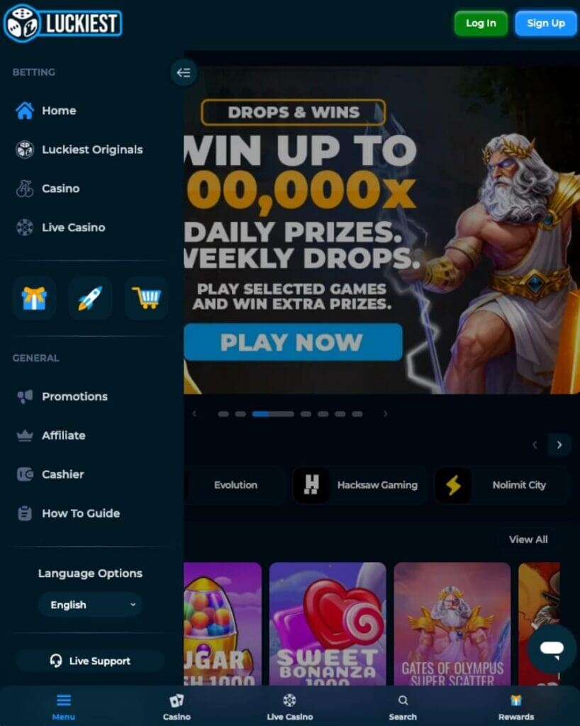 Luckiest har et mobilcasino via nettleseren