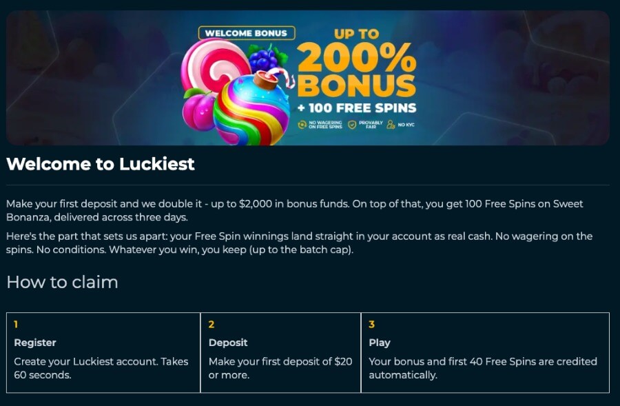 Luckiest registrering med en bonus
