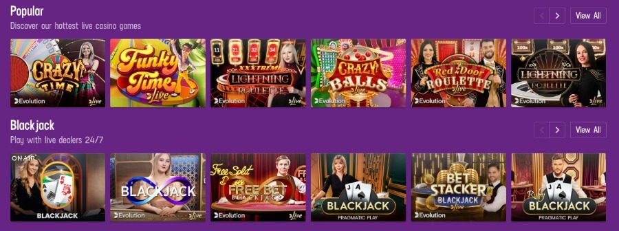 Lucky Casino har et live casino med bordspill og live game show-spill