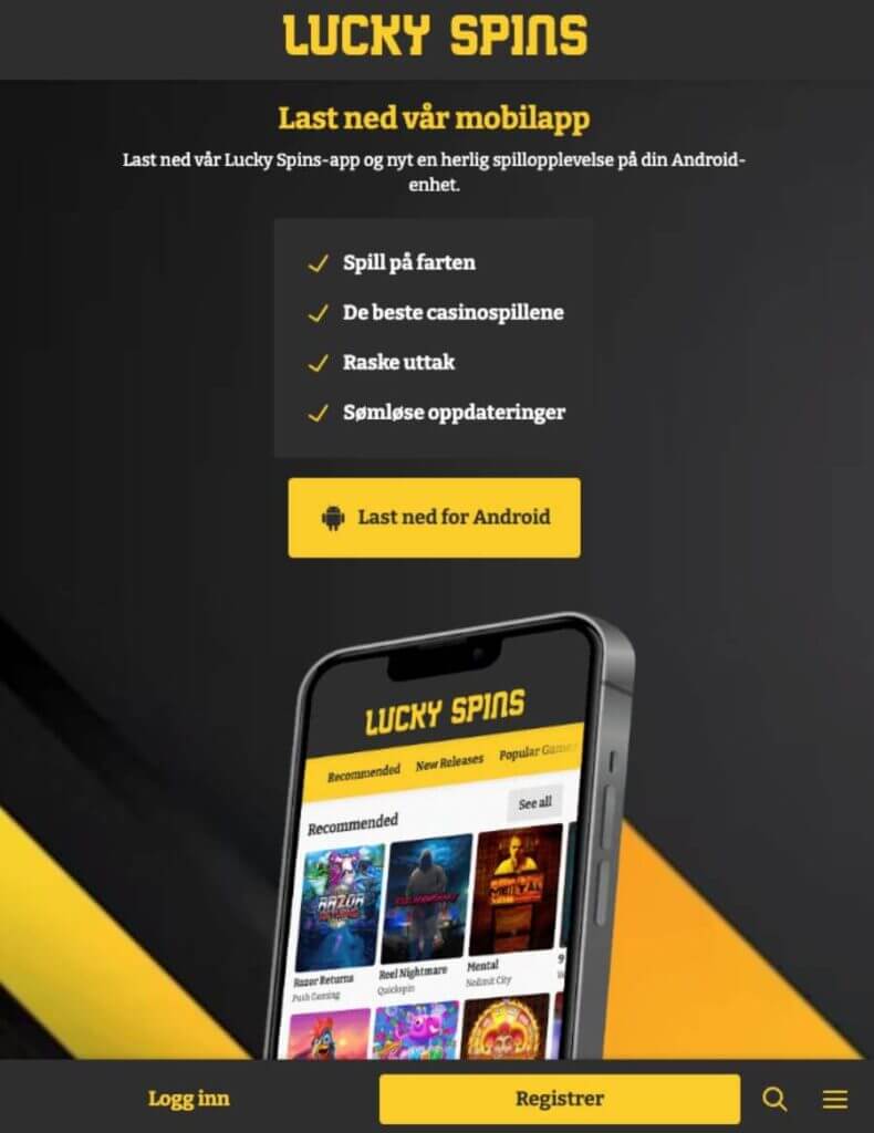 Lucky Spins har et mobilcasino med en egen mobilapp