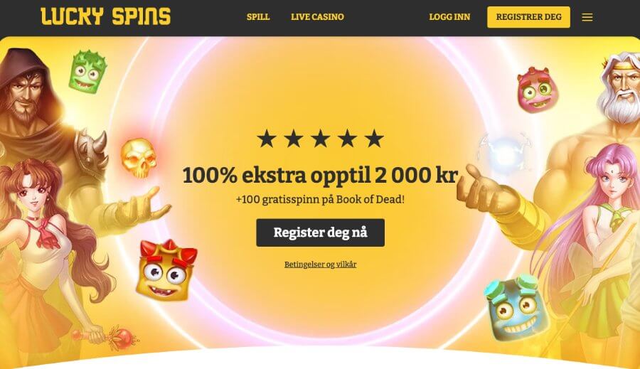 Lucky Spins har en herlig velkomstbonus og 100 free spins på spilleautomaten Book of Dead