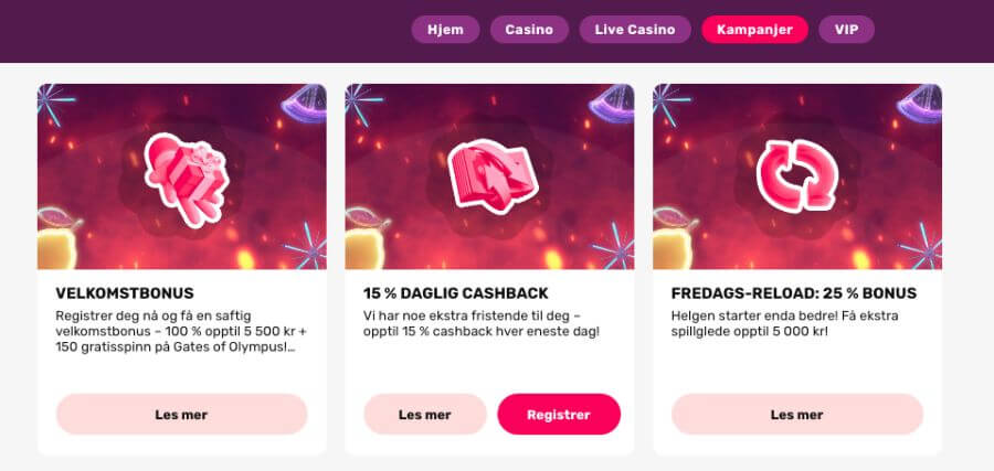 Kampanjesiden til LuckyFruits inneholder noen tilbud