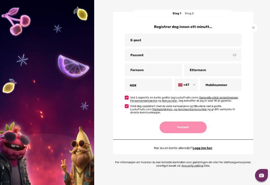 Registrering hos LuckyFruits