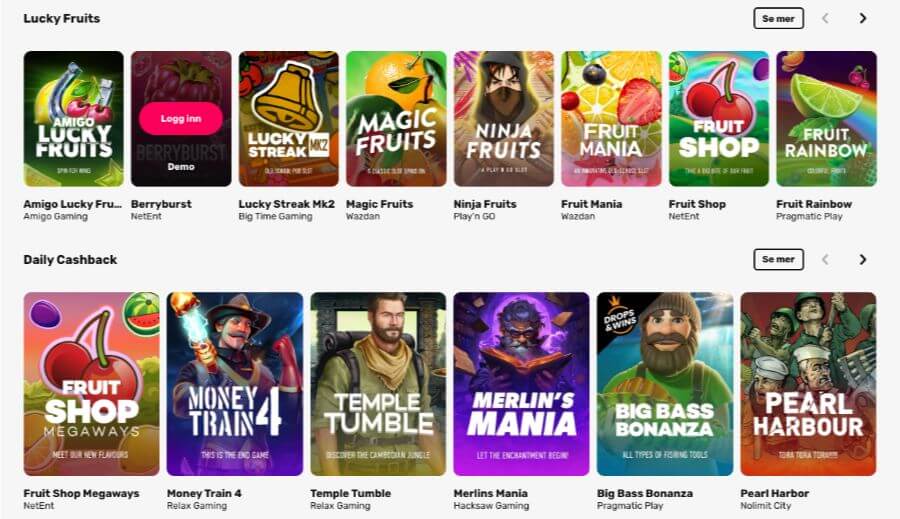 LuckyFruits har et godt utvalg av spilleautomater og andre casinospill