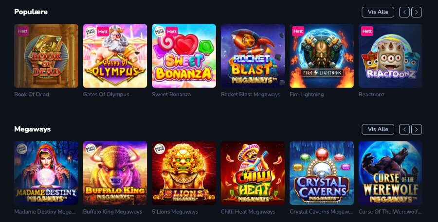 LuckyWins har et godt utvalg av spilleautomater