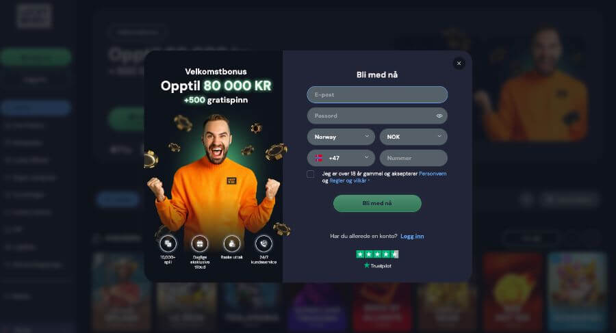 Registrering av en spillekonto hos LuckyWins