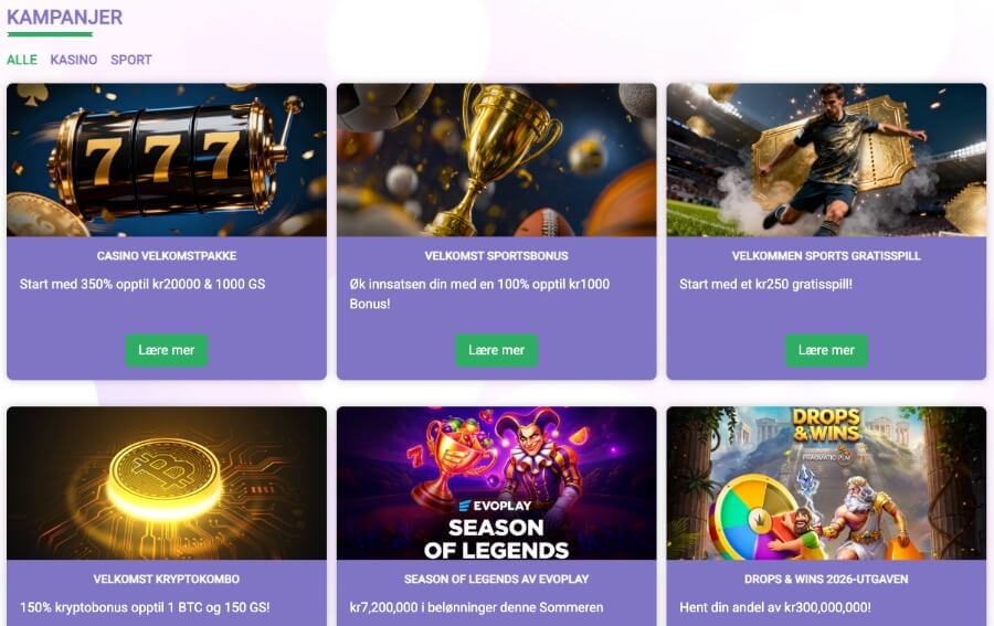 Lucy's Casino har en kampanjeside med flere tilbud