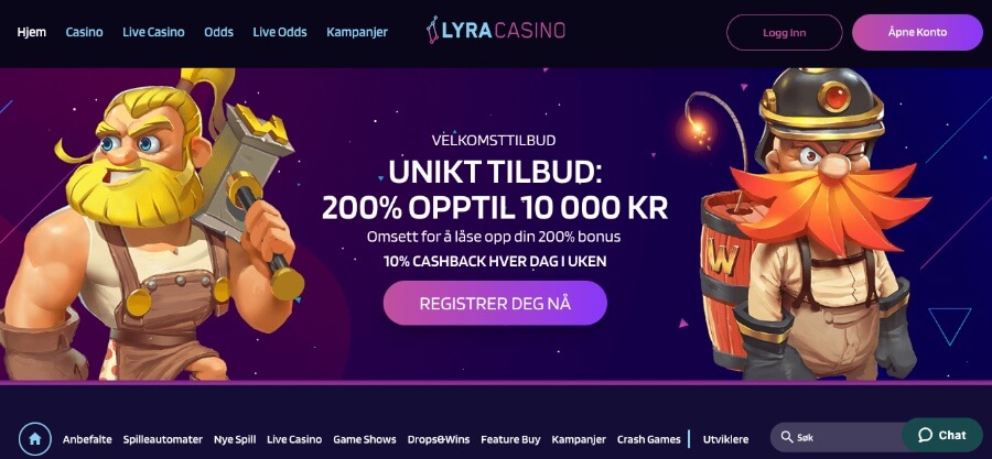 Fordiden til kryptocasinoet LyraCasino er enkel og brukervennlig