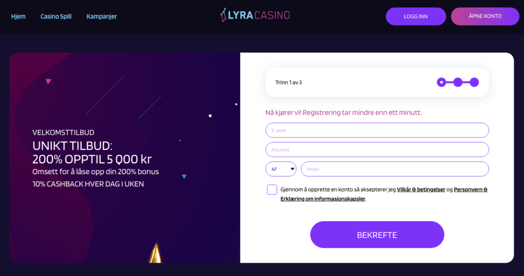 LyraCasino registrering