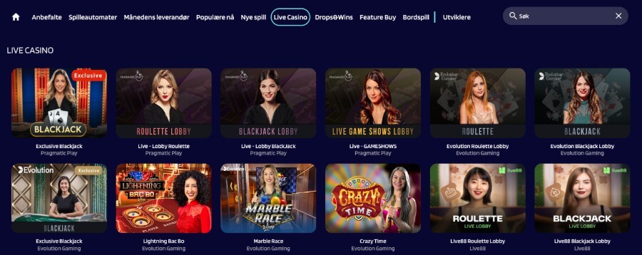 Lyrabet har et live casino med klassiske bordspill og underholdende live game show-spill
