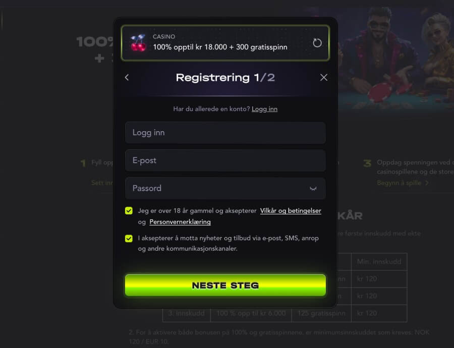Madcasino Registrering 1