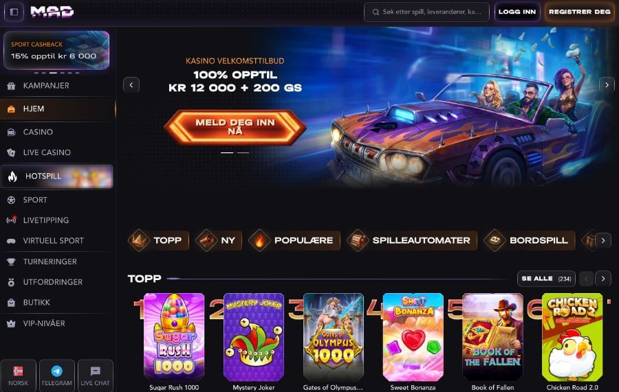 Forsiden til Madcasino med en bonus