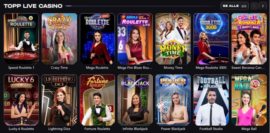 Madcasino har et live casino med klassiske bordspill og live game show-spill