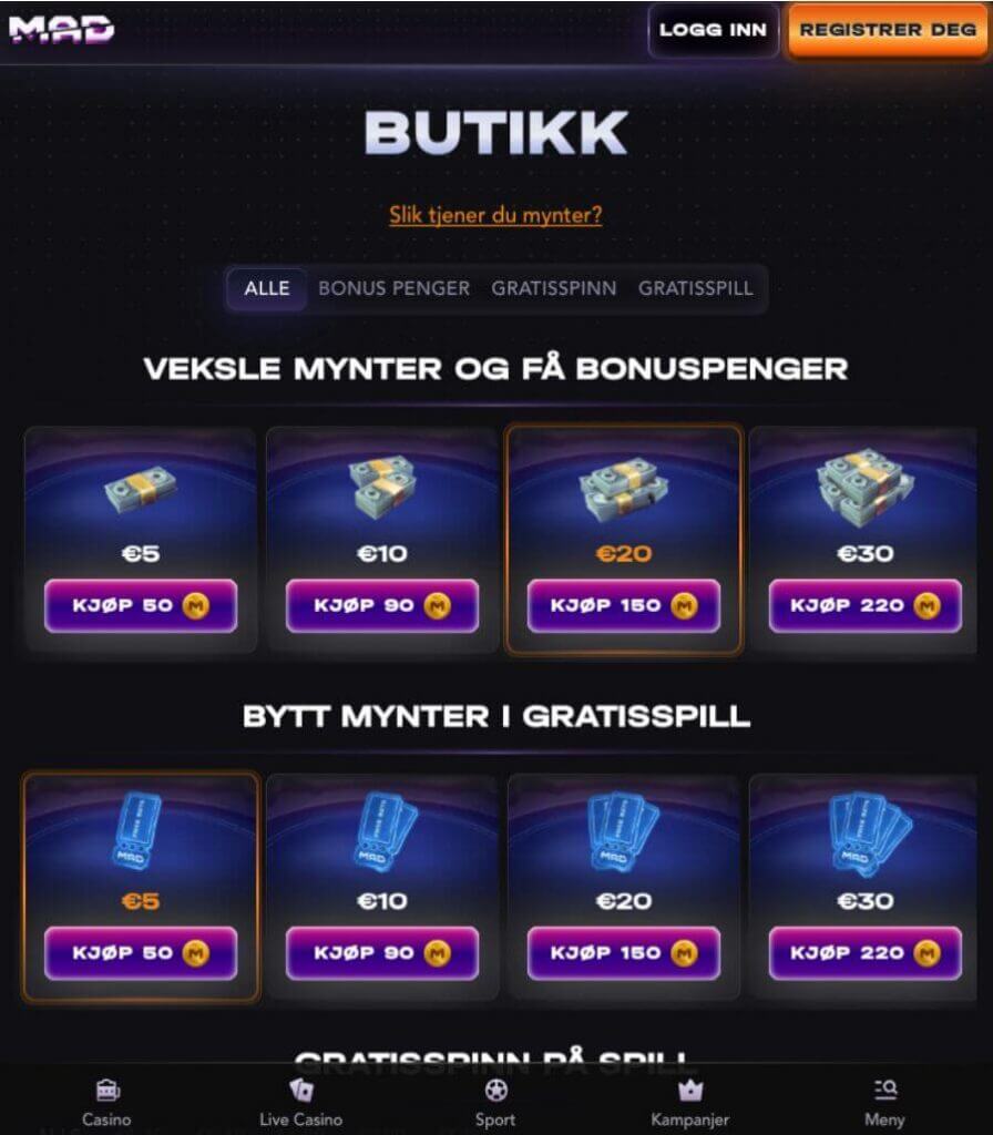 Madcasino har et mobilcasino