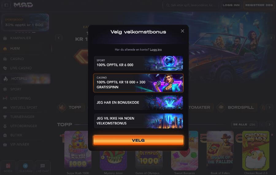 Registrering hos Madcasino