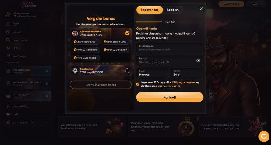 Madcasino.io Registrering