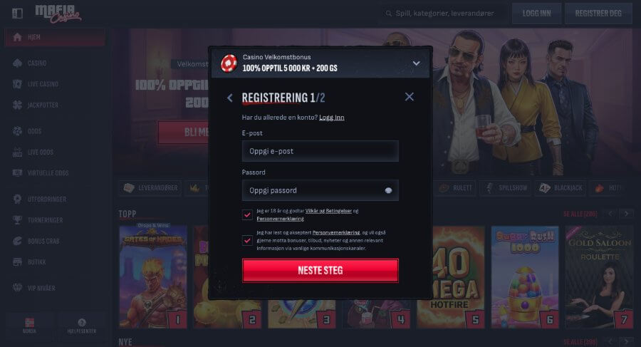 Mafia Casino Registrering